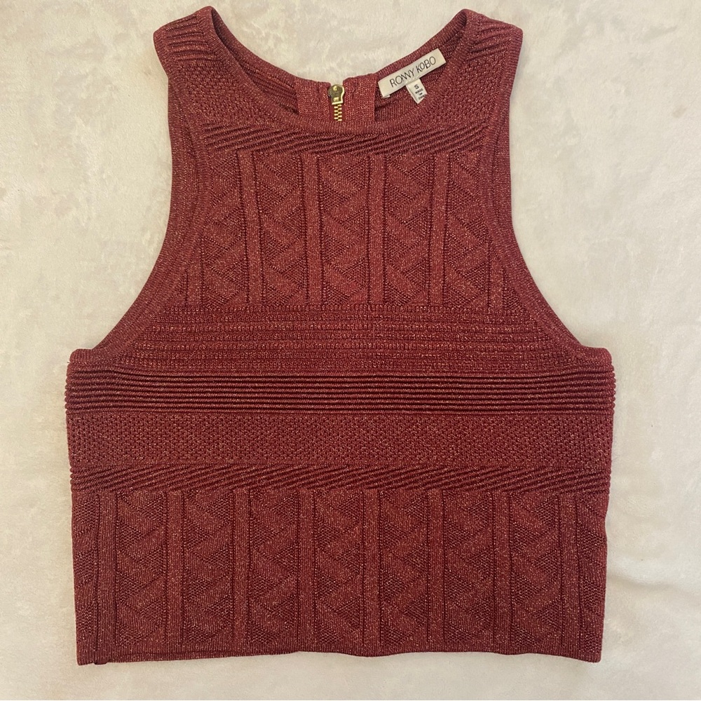 Ronny Kobo Crop Tank Zip Up Back